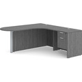 Classic L-Shape Bullet Workstation 77" x 71" with Right Hand Return and Box/File Pedestal - Newport Grey with Silver Post Finish