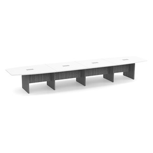  18ft Boat Shape, slab base Conference Table: WHITE TOP, NEWPORT GRAY BASE 