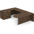 Classic U-Shape Bullet Executive Workstation 101" x 71" Left Hand with Locking Multi-Storage - Modern Walnut with Silver Post Finish