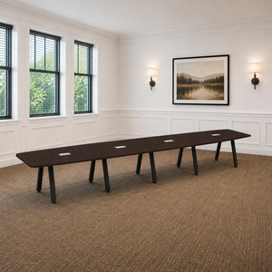 SIGBS4240N-METAL - 20 ft. Boat Shape Signature Conference Table With Metal VA Legs