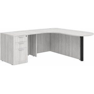 CLALD1010L- L-Shaped Bullet Workstation 71" W x 30" D with 47" Return and Box/Box/File Pedestal- Silver Birch/Black