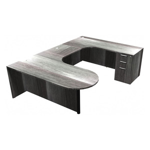 CLAUD1006R- Right-Handed Classic Bullet U-Station 71" W x 102" D with Box/Box/File Pedestal- Newport Gray/Black
