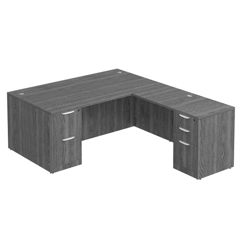 Classic L-Shape Desk 83" X 71" with 2 Full Pedestals - Newport Grey