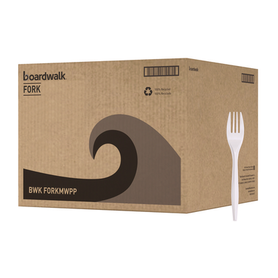 Boardwalk BWKFORKMWPP Mediumweight Polypropylene Cutlery, Fork, 