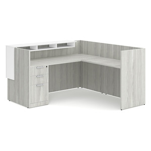 CLALD1056NSLBWHT, 73"x72" L Shape Reception Station with Deluxe Transaction Top - Silver Birch