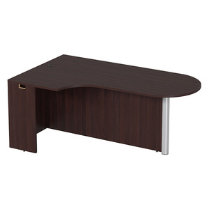 PL133L CORNER EXT. BULLET DESK w/POST - LEFT- Mahogany & Silver