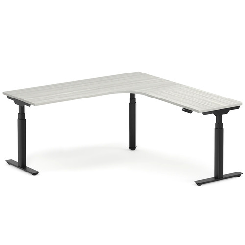 Enhance Electric Height-Adjustable L-Shape Desk with Right Radiused Corner 72" X 72" - Silver Birch with Black Base