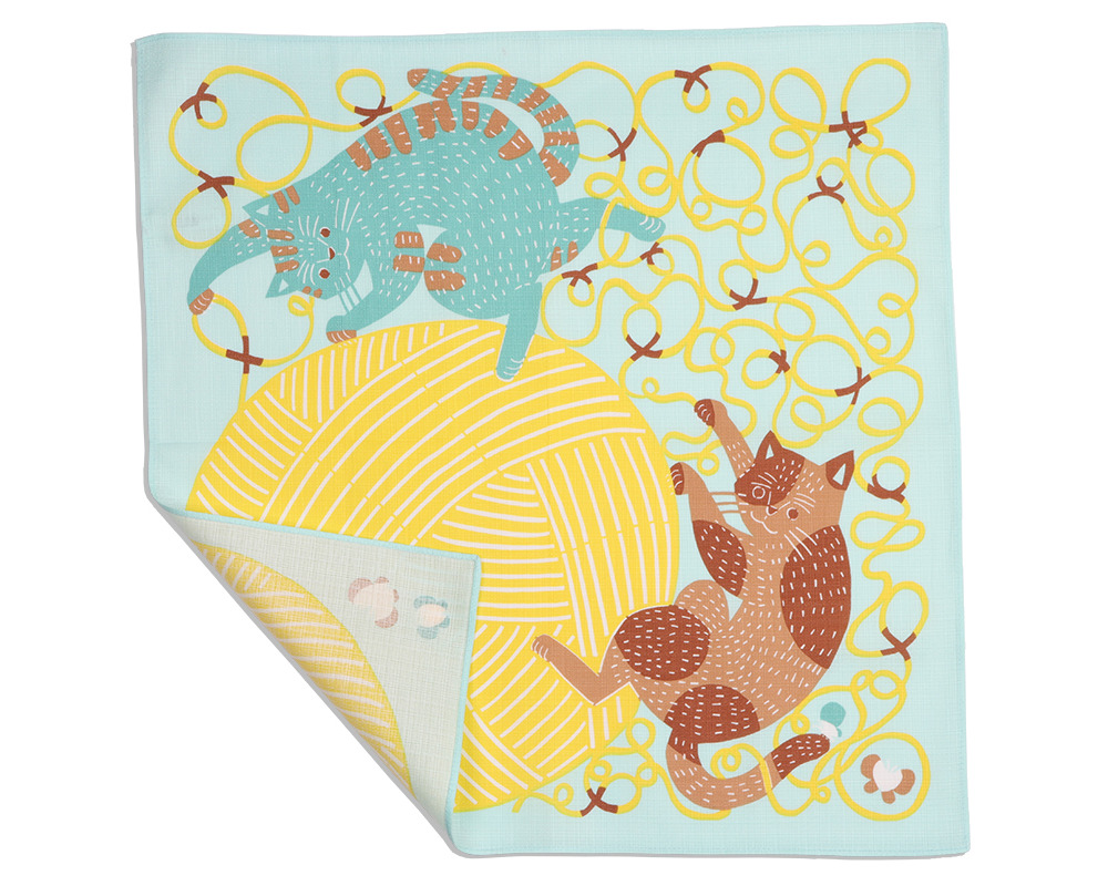 Furoshiki Cats & Yarn 19" Blue