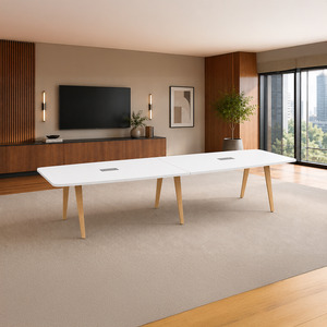 SIGBS4238N-WOOD - 12 ft. Boat Shape Signature Conference Table With Wood VA Legs