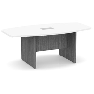 6ft Boat Shape, slab base Conference Table: WHITE TOP / NEWPORT GRAY BASE