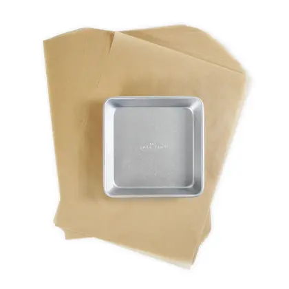 8-Inch Bare Seamless Square Cake Pan with Parchment Paper