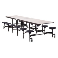 NPS® MTS12 Mobile Cafeteria Table w/ Stools, 12'L, MDF Core, Grey Nebula Top