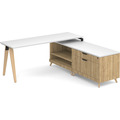 Signature L-Shape Desk 71" x 72" - White Top and Aspen Base with Natural Oak Legs and Black Hardware