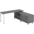 Elements L-Shape Workstation 71" x 72" x 24"D with Personal Storage Credenza - Newport Grey with White Legs