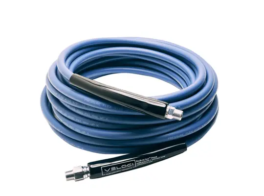 1/4" KobraJet Smooth Blue Hose, 4300 PSI, 25 FT, Non-Marked, 1/4" Male Fixed and Swivel.