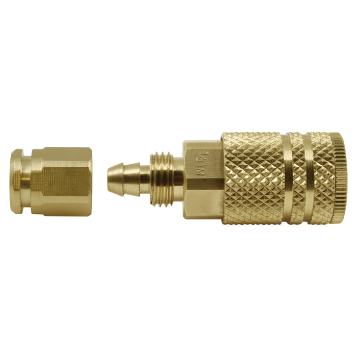 6-Ball Brass Coupler (1/4" Body, 1/4" Reusable Push On Barb) Bulk Packed