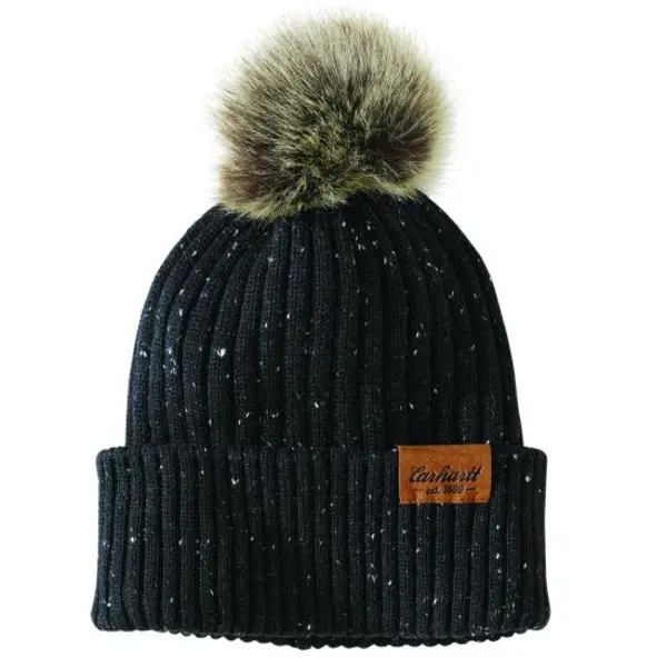 CARHARTT 107103 - Women's Knit Faux Fur Pom-Pom Beanie - Black Neptune