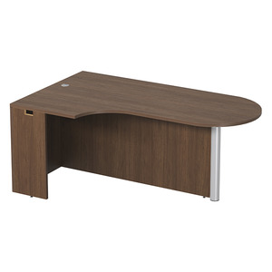 PL133L CORNER EXT. BULLET DESK w/POST - LEFT- Modern Walnut & Silver