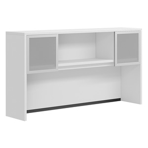 CLAHU2002- Hutch with 2 Silver Frame Glass Doors- White/Silver Glass