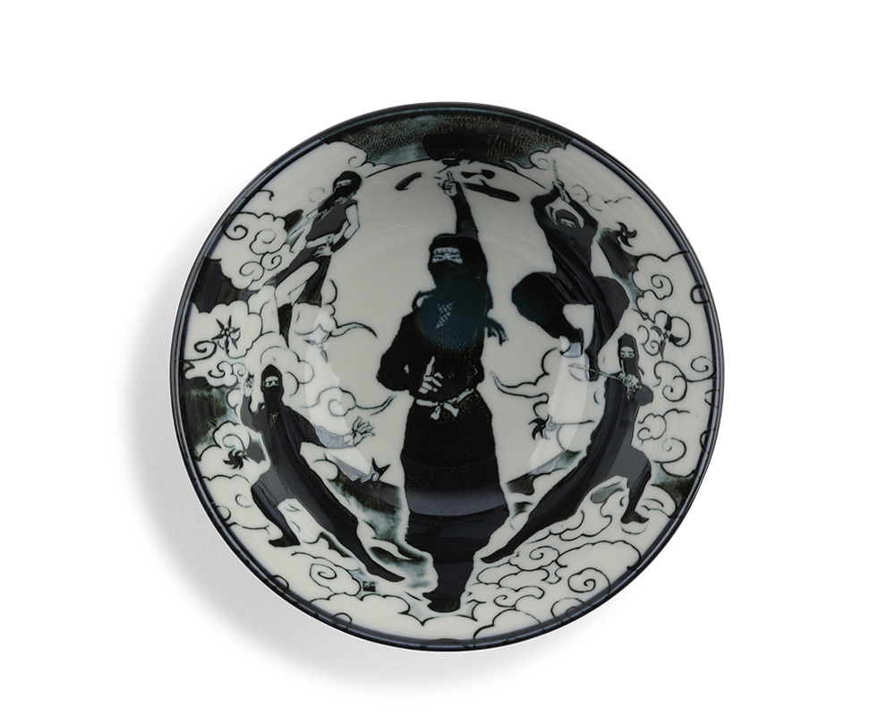 Bowl Ninja & Stars Black Black & White 6"