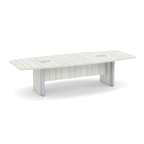 Classic Plus Boat-Shape Conference Table 10 Ft - Silver Birch with Silver Metal Accents (2 Small Grommets)