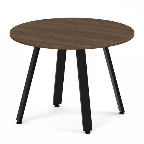 Signature Round Meeting Table 42" - Modern Walnut with Black Metal Legs