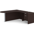Classic L-Shape Bullet Workstation 77" x 71" with Right Hand Return and Box/File Pedestal - Espresso with Silver Post Finish