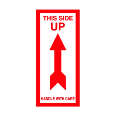 This Side Up Handle With Care Label - 2-1/4" x 5" - Red