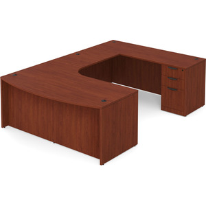 CLAUD1012R- Right-Handed Classic U-Shape Bowfront Executive Workstation 71" W x 107" D with Box/Box/File Pedestal- Cherry