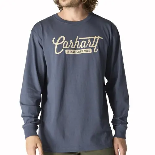 CARHARTT 107040 - Loose Fit Heavyweight Long-Sleeve Script Graphic T-Shirt - Bluestone