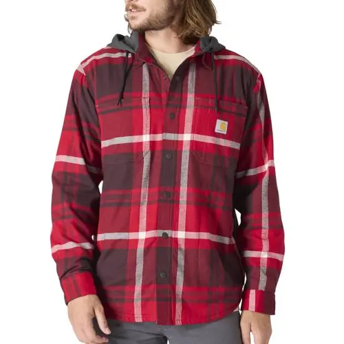 CARHARTT 107011 - Relaxed Fit Fleece Lined Flannel Hooded Shirt Jacket - Insustry Red