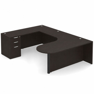 CLAUD2007L- Left-Handed Classic U-Shape Bullet Executive Workstation 71" W x 101" D with Box/Box/File Pedestal- Espresso/Black