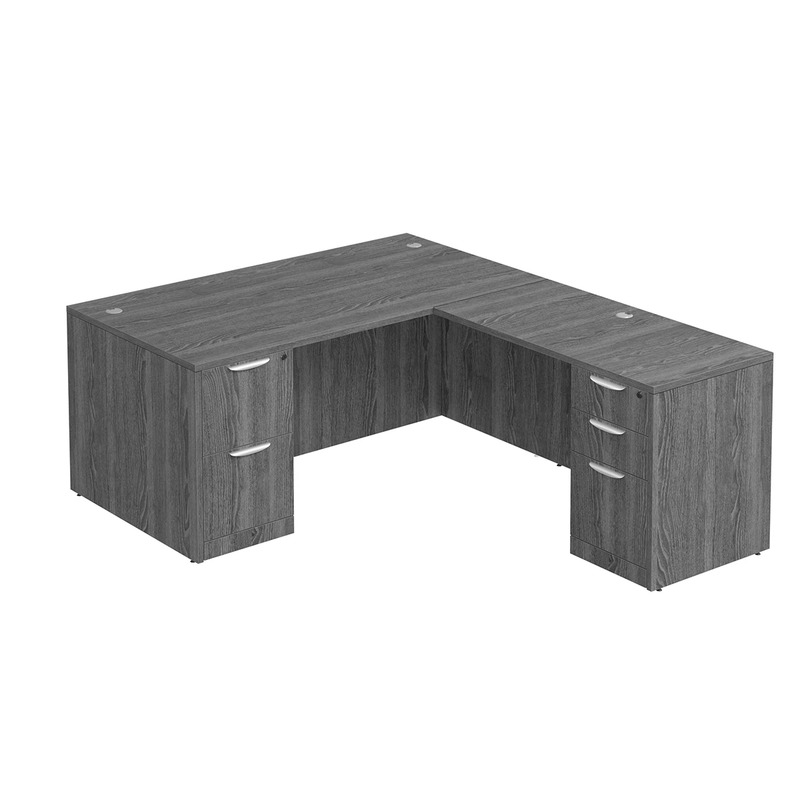 Classic L-Shape Desk 77" x 66" with 2 Full Pedestals - Newport Grey