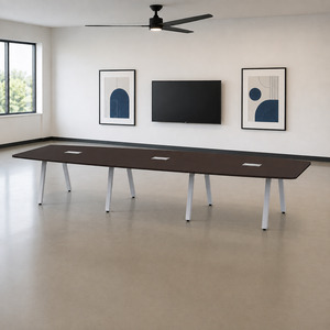 SIGBS4168N-METAL - 14 ft. Boat Shape Signature Conference Table With Metal VA Legs