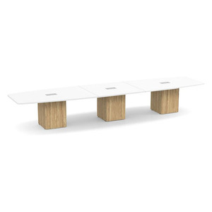 16ft Boat Shape, cube base Conference Table: WHITE TOP ASPEN BASE 