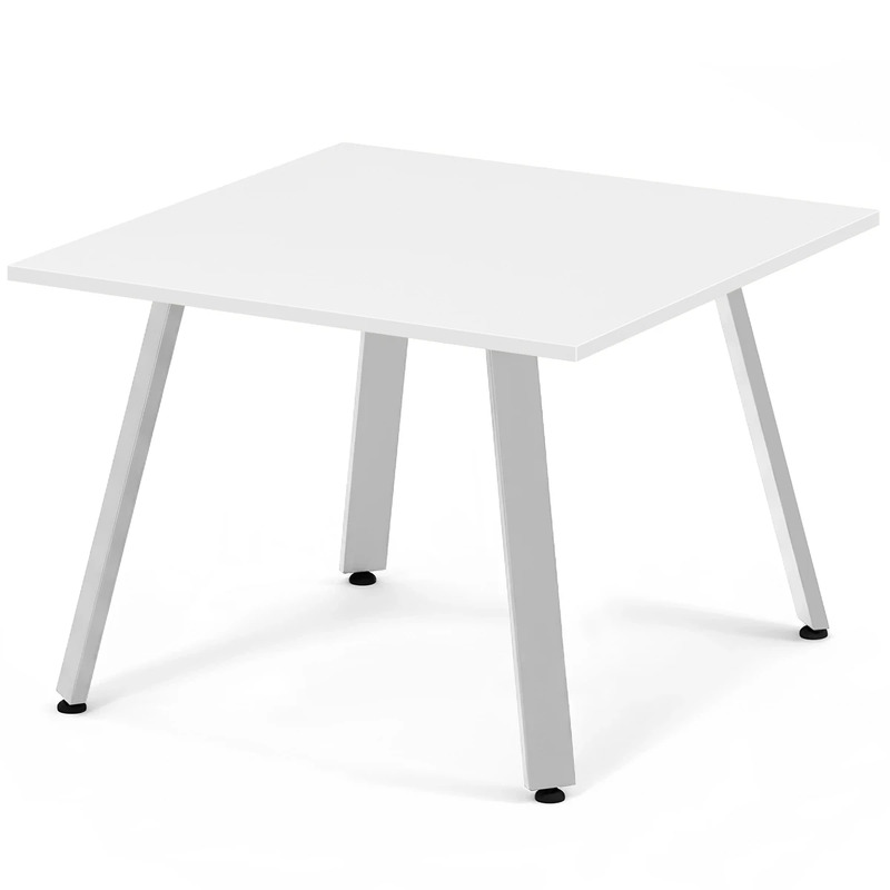 Signature Square Meeting Table 42" - White with Silver Metal Legs