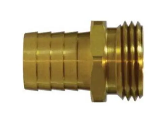 Short Shank Male End Hex Adapter, 1/2-in Garden Hose Barbed x 3/4-in MGH, Brass
