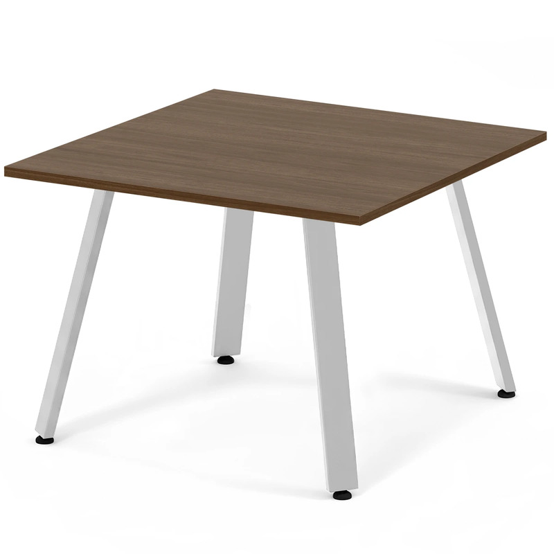 Signature Square Meeting Table 42" - Modern Walnut with Silver Metal Legs