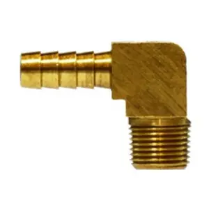 Barstock 90-deg Male Elbow, 1/4-in Hose Barb x 1/8-in Male NPTF, Brass