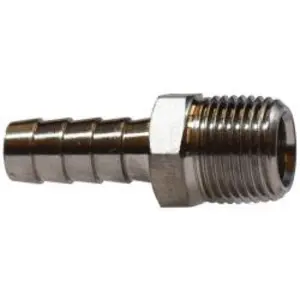 Straight Adapter, 5/16-in Hose Barbed x 1/8-in MIP, Stainless Steel