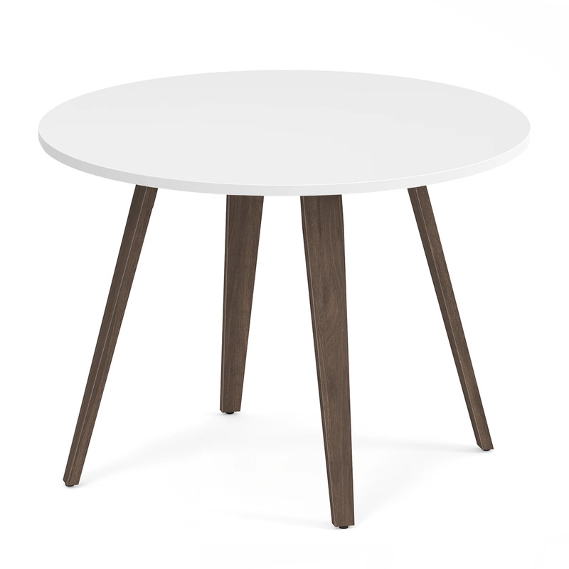 Signature Round Meeting Table 42" - White with Modern Walnut Wood Legs