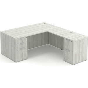 CLALD1044- Classic L-Shape Desk 71" W x 30" D with 47" Return and 2 Full Pedestals- Silver Birch