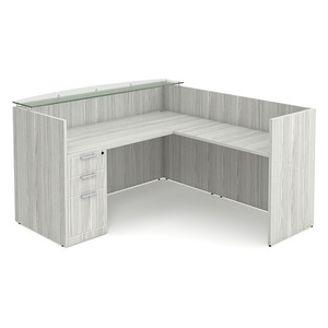 CLALD1053NSLBSLB, 71"x78" L Shape Reception Station with Glass Transaction Top - Silver Birch