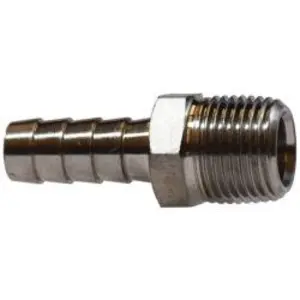 Straight Adapter, 5/16 in Hose Barbed x 3/8 in MIP, Stainless Steel