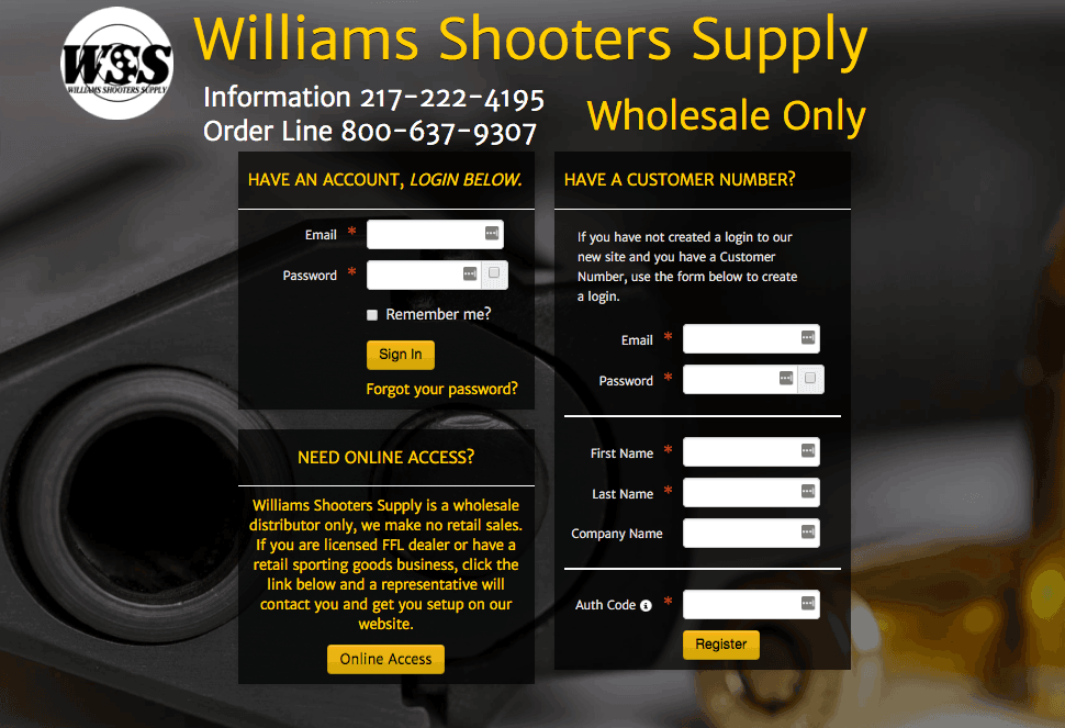 Williams Shooters Supply: Closed B2B eCommerce Website