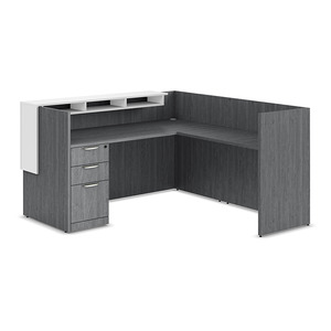 CLALD1056NNPGWHT, 73"x72" L Shape Reception Station with Deluxe Transaction Top - Newport Gray