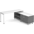 Elements L-Shape Workstation 71" x 72" x 24"D with Personal Storage Credenza - Newport Grey with White Top and with White Legs