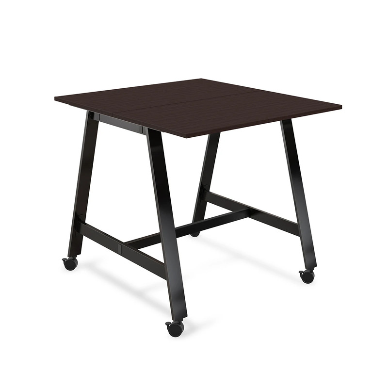 Signature Bistro Benching Table 48" x 48" - Espresso with Black Legs