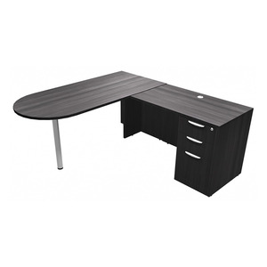 CLALD1016- L-Shaped Bullet Desk 66" W x 30" D with 42" Return and Box/Box/File Pedestal- Coastal Gray/Silver
