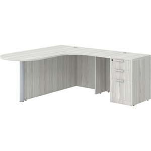 CLALD1010R- L-Shaped Bullet Workstation 71" W x 30" D with 47" Return and Box/Box/File Pedestal- Silver Birch/Silver